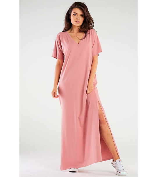 Дълга памучна рокля в розово Sandrina снимка