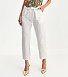 Бял дамски панталон с райе от памук и лен Limara-0 снимка