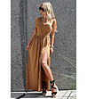 Дълга рокля в цвят камел Folowia-3 снимка