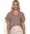 Дамска памучна блуза в цвят мока Velina-2 снимка