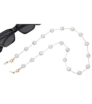 Златиста верижка за очила с бели елементи с формата на цвете Paisley снимка