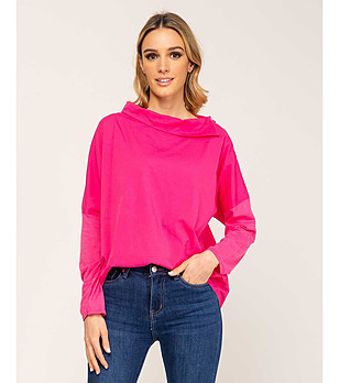 Памучна дамска овърсайз блуза в цвят фуксия снимка