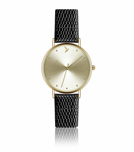 Дамски часовник в златисто с ефектна кожена каишка Mona снимка
