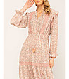 Ефектна миди рокля с флорален принт в цвят праскова и бежово-2 снимка