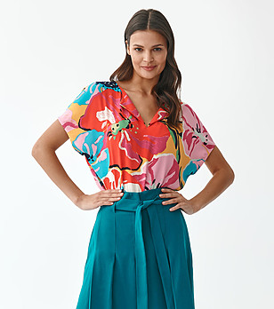 Многоцветна блуза с принт от вискоза ecovero снимка