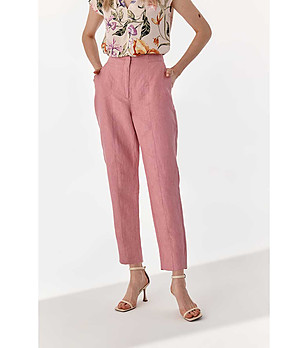 Розов ленен дамски панталон снимка