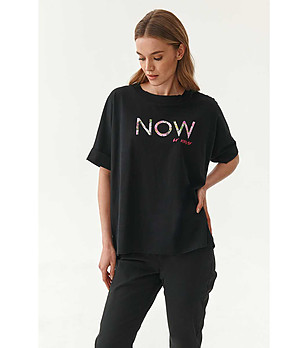 Черна дамска тениска от органичен памук Sani снимка