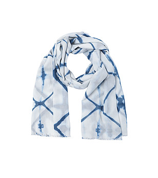 Памучен дамски шал в бяло и синьо снимка