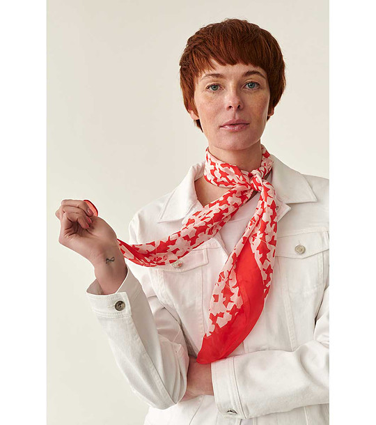 Дамски шал от естествена коприна в червено и бяло снимка