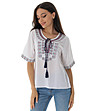 Ефектна блуза с къс ръкав с традиционни мотиви в бяло Lenia-4 снимка