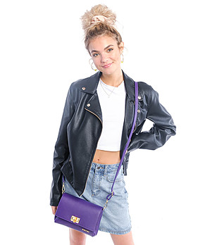 Дамска чанта за рамо в лилаво от естествена кожа Zosia снимка