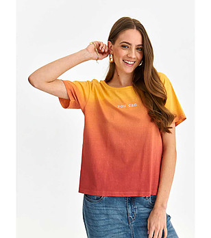 Дамска памучна тениска в преливащи оранжеви нюанси Bonita снимка