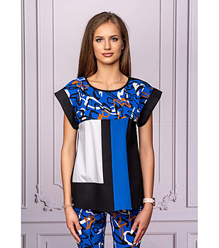 Ефектна блуза с памук в синьо, черно и бяло снимка