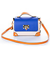 Дамска кожена чанта в бежово, синьо и оранжево Nevona-1 снимка