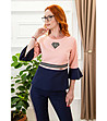 Комплект от блуза и панталон в тъмносиньо и розово-3 снимка