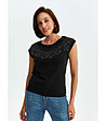 Черна дамска памучна тениска с камъчета Nilisa-0 снимка