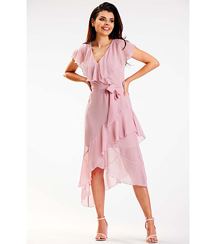 Асиметрична феерична рокля в розово Klara снимка