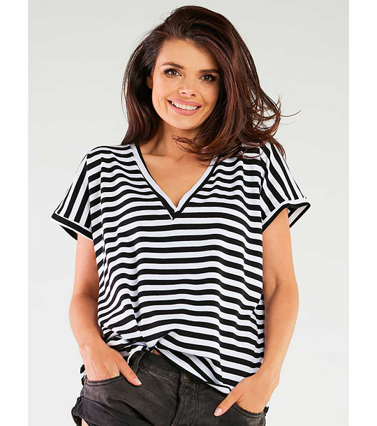 Памучна дамска блуза на райе в черно и бяло Belita снимка