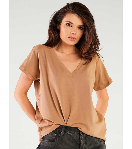 Памучна дамска блуза в бежово Belita снимка