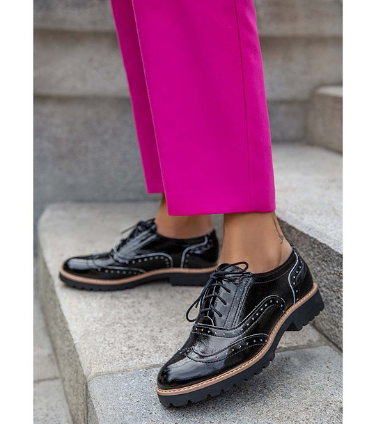 Черни дамски кожени обувки с връзки Felipa снимка