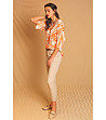 Дамска ленена блуза в екрю с принт в оранжево Thea-3 снимка