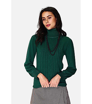 Дамски пуловер в тъмнозелено Karra с кашмир снимка