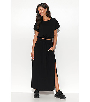 Памучен комплект от блуза и пола в черно Arabella снимка