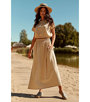 Памучен комплект от блуза и пола в пясъчен нюанс Arabella снимка