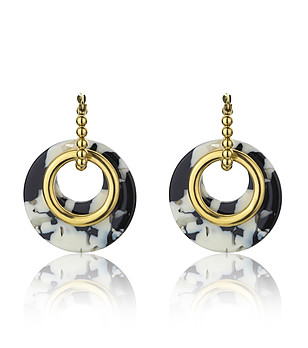 Дамски златисти обеци с елемент в черно и бяло Earrings снимка