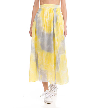 Дълга памучна пола в жълто и сиво Nessa снимка