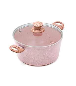 Розова тенджера с незалепващо покритие с капак Stone Rose 24 см снимка