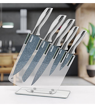 Комплект кухненски ножове в сребристо с поставка Pierre Gourmet снимка