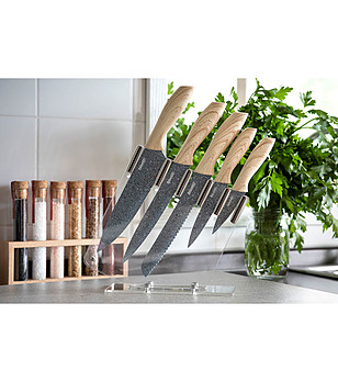 Комплект кухненски ножове в бежово с поставка Pierre Gourmet снимка