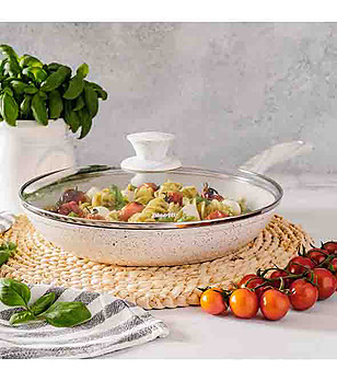 Бял тиган с незалепващо покритие с капак Stone White 24 см снимка