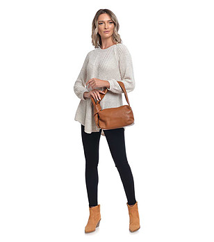 Дамска кожена чанта в цвят камел Enia снимка