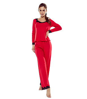 Червена дамска пижама с дантела в екрю Arleta в макси размери снимка