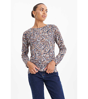 Дамска блуза в сиво и бежово с принт снимка