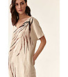 Ленена рокля в бежов меланж с контрастни кафяви мотиви Owerti-3 снимка