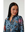 Синя памучна дамска риза с флорален принт Gonika-3 снимка