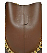 Кафява дамска кожена чанта със златиста верижка Andrina-3 снимка