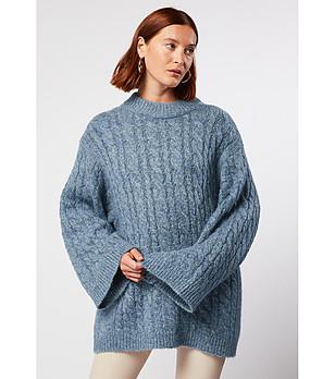 Дамски пуловер в светлосин нюанс с вълна и мохер Mevita снимка