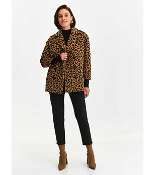 Дамско палто в цвят камел и черно с леопардов принт Cecilia снимка