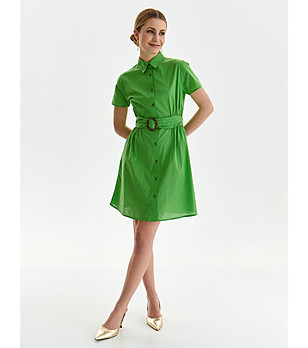 Зелена памучна рокля с колан Amabel снимка