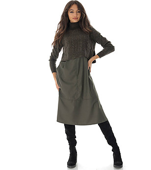 Рокля с мек пуловер в цвят каки Gisele снимка