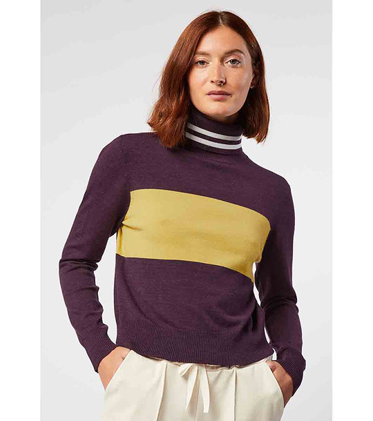 Дамски пуловер в цвят патладжан и горчица Gala снимка