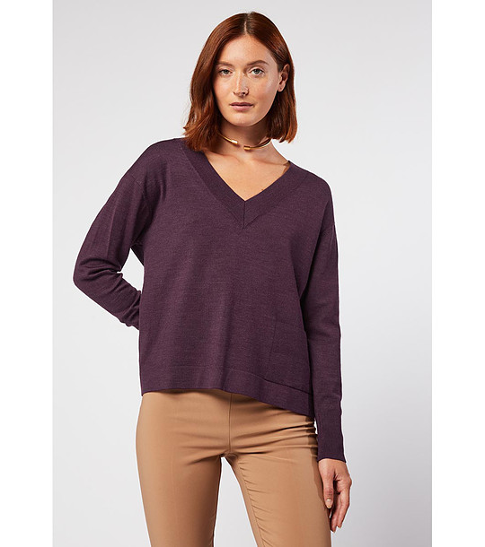 Дамски пуловер с вълна Ilana в лилав нюанс снимка