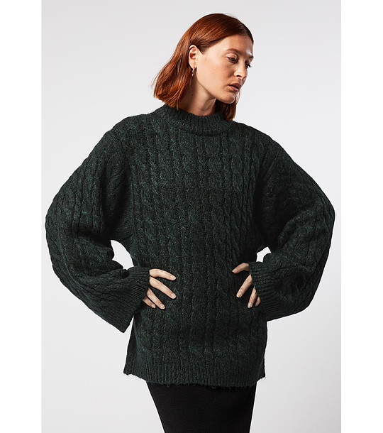 Дамски пуловер в тъмнозелен нюанс с вълна и мохер Mevita снимка