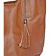 Дамска кожена чанта в цвят коняк с пискюл Libby-2 снимка
