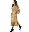 Бежова дълга рокля с принт в златисто Tonia-2 снимка