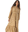 Бежова дълга рокля с принт в златисто Tonia-4 снимка